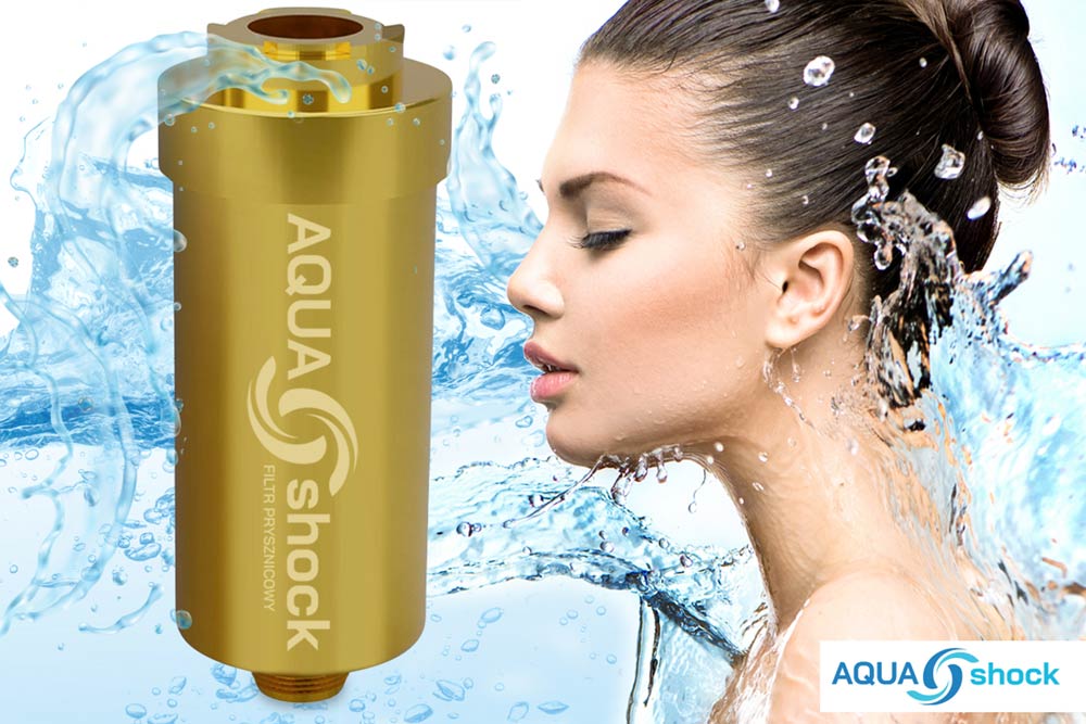 filtr do wody prysznicowy AQUA shock złoty, kdf do włosów