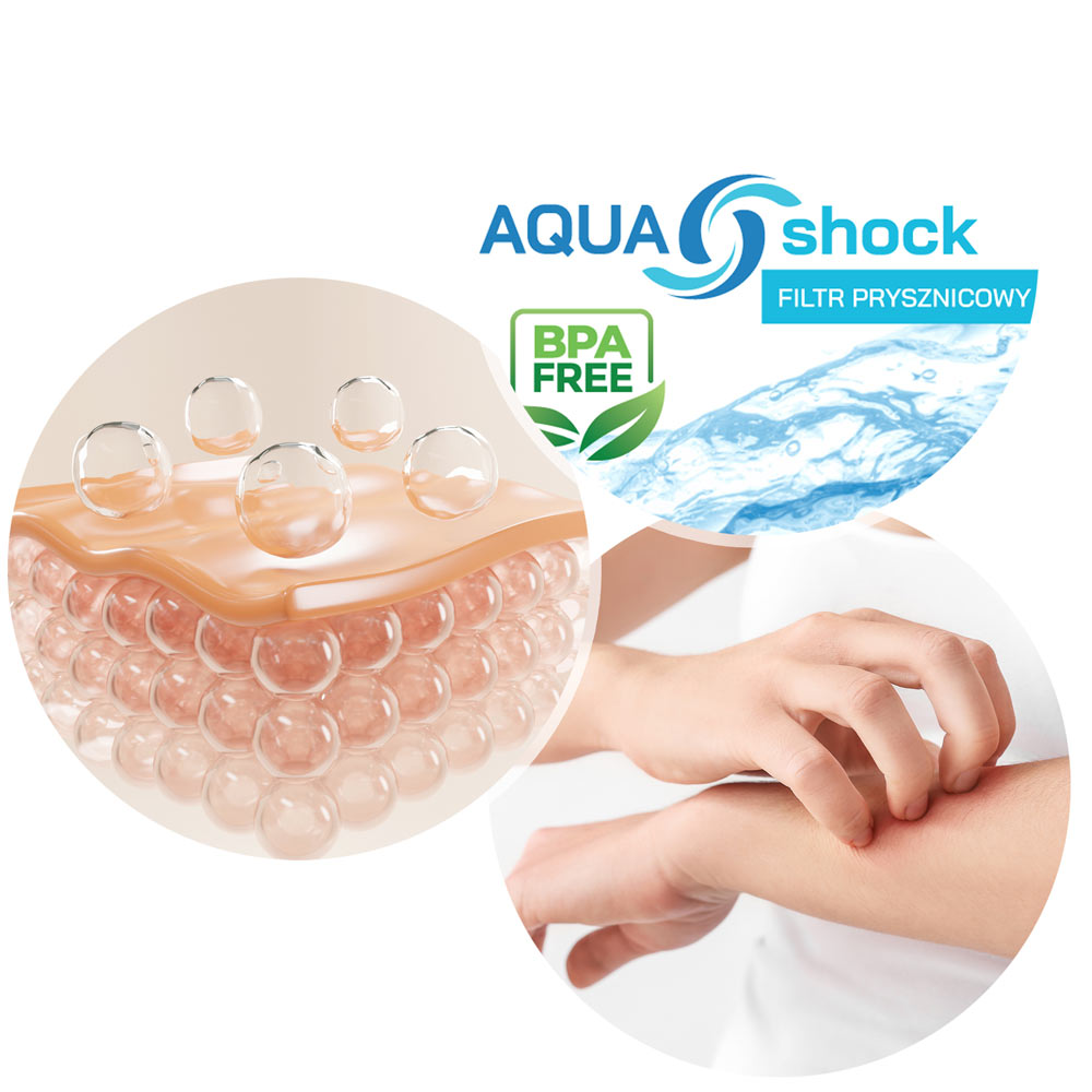 filtr do wody prysznicowy AQUA shock złoty, usuwajacy chlor, do włosów