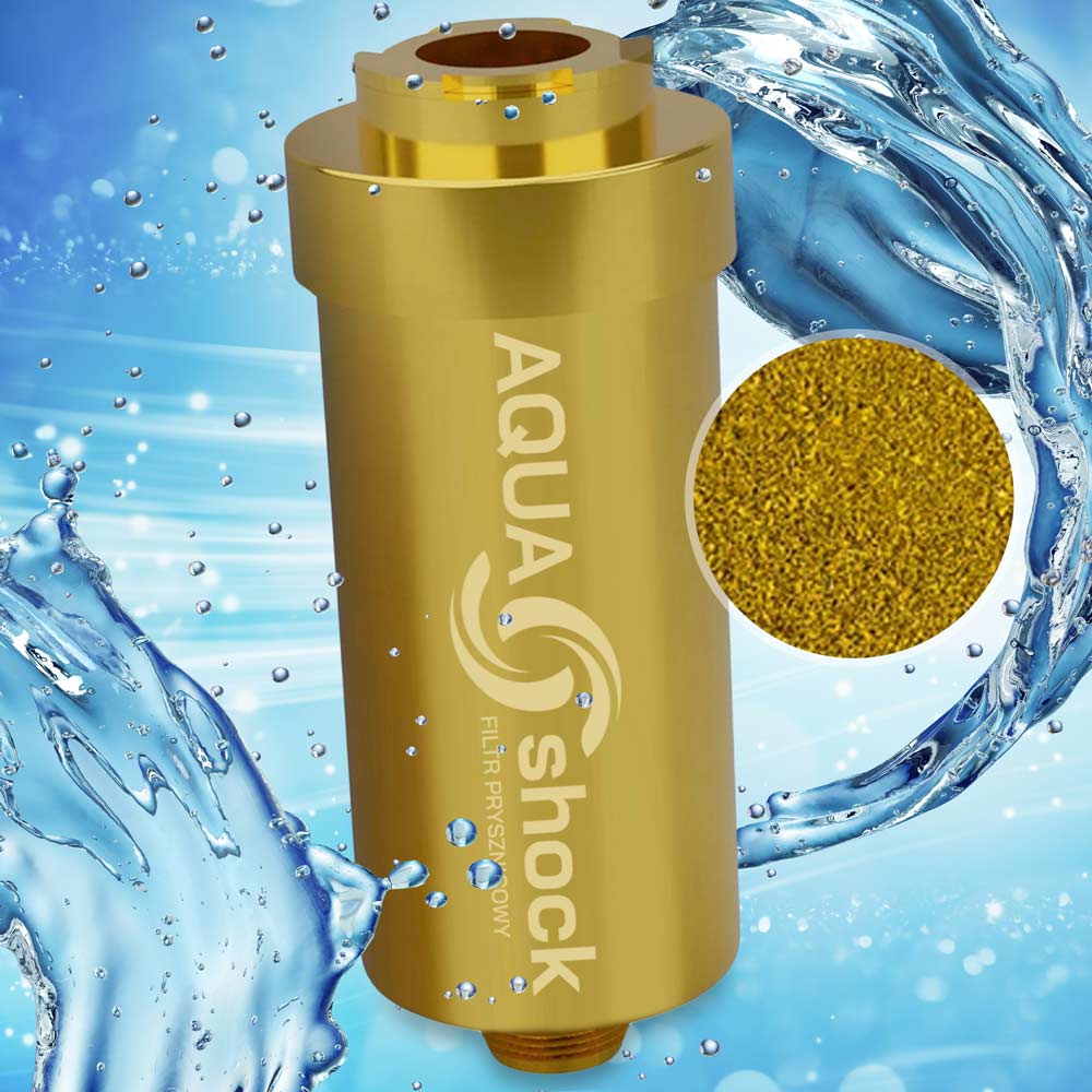 filtr do wody prysznicowy AQUA shock złoty, wkład kdf
